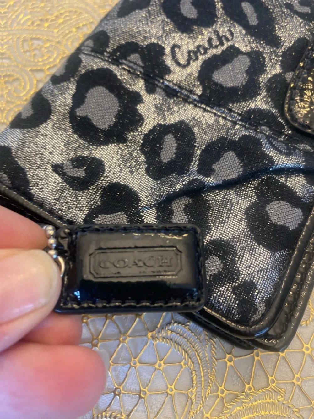 Coach Leopard Print Wristlet Wallet | Signature Canvas & Patent Leather Trim - Picture 11 of 15
